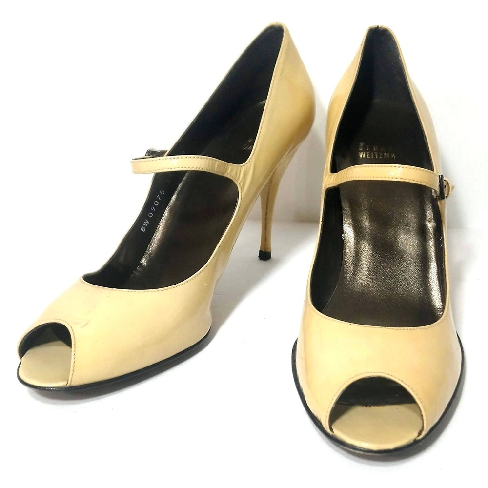 Stuart Weitzman Open Toe Heels Cream Yellow